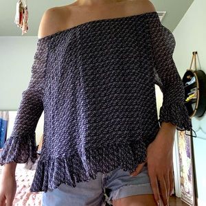 Off the shoulder purple floral blouse